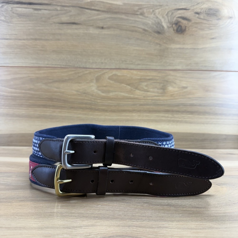 Vineyard Vines Mens Belt Size 30 Lot of 2 Blue Whale and Light House Preppy Ivy